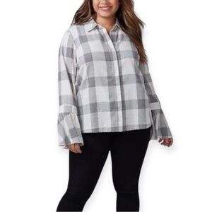 Lane Bryant Bell Sleeve Button Down Top Shirt Size 24 Long Sleeve